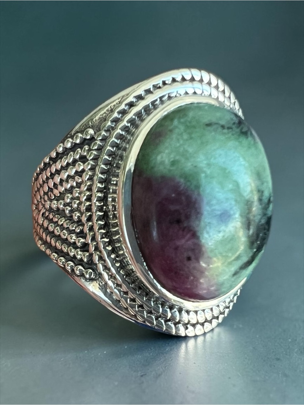 💖 Sterling Silver Ruby Zoisite Statement Ring 💖